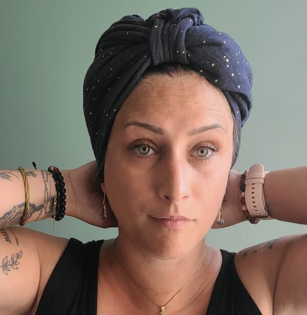 Turban Suze Plumetis Or et Bleu – Image 5