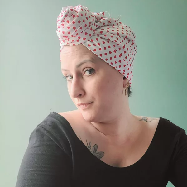 Turban Jeanne Petits Cœurs Blanc Bleu – Image 7
