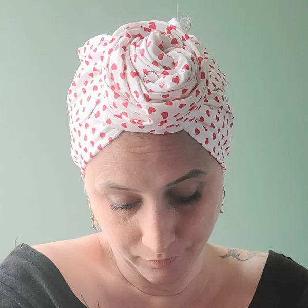 Turban Jeanne Petits Cœurs Blanc Bleu – Image 2