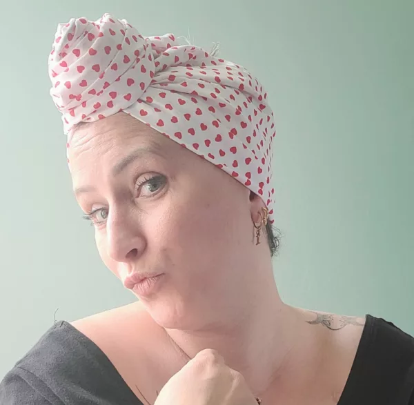Turban Jeanne Petits Cœurs Blanc Bleu – Image 4